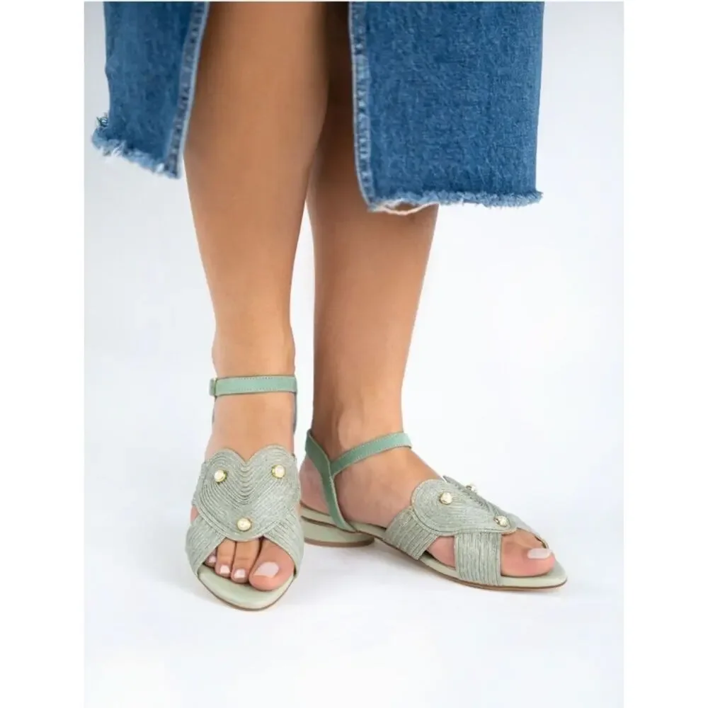 MLV Cassia Portuguese Heart Sandals Size US 10.5 Raffia & Metallic Gold‎ Finish